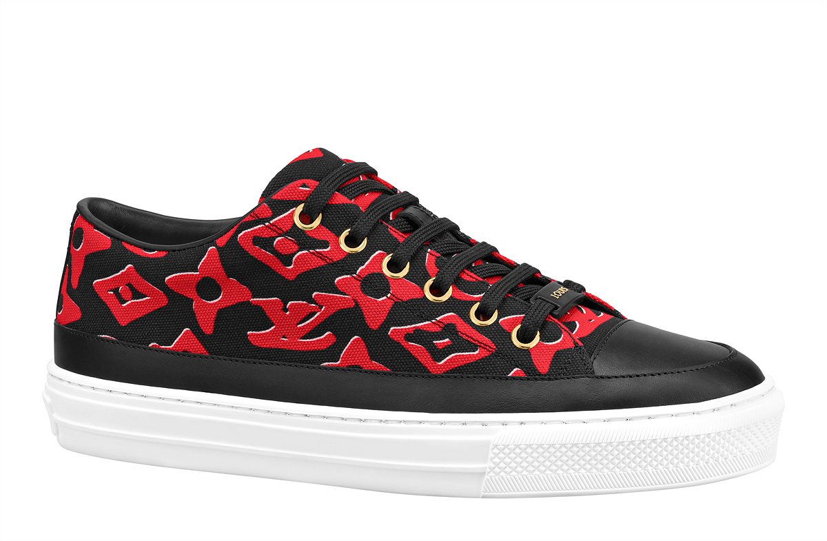 LV_Sneakers in cotton canvas and leather print Louis Vuitton x Urs Fischer black and red_EUR 690,-