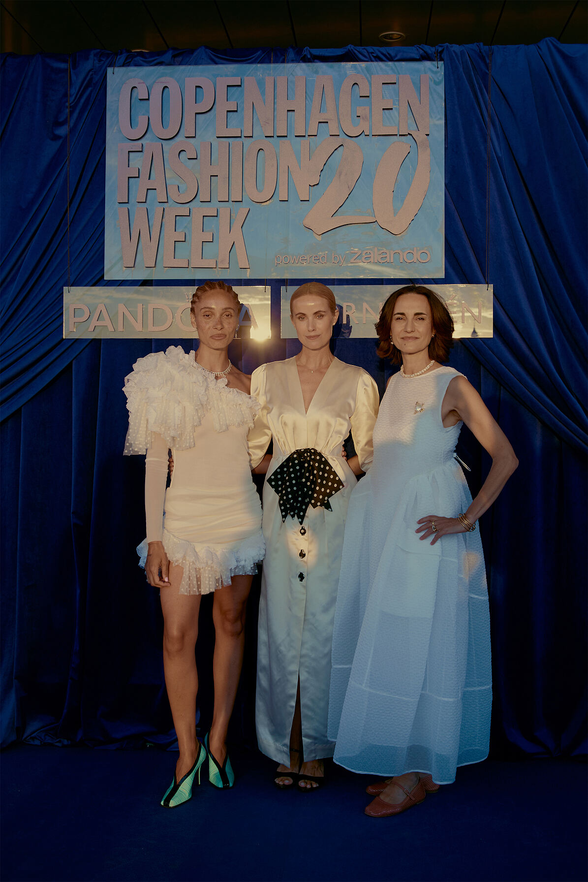 Adwoa Aboah, CPHFW CEO Cecilie Thorsmark & Pandora CEO Berta De Pablos-Barbier in Pandora Jewellery  Image Credit: Tonya Matyu