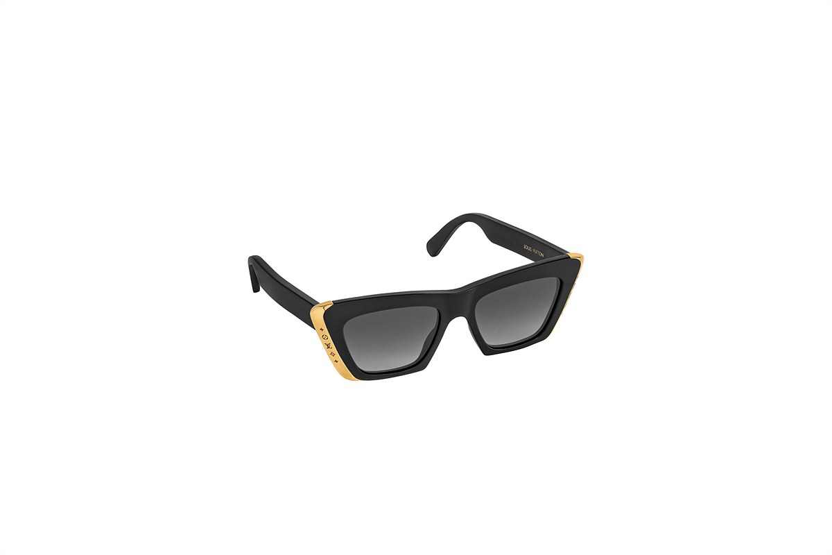LV_SILK & SUNGLASSES SS22_Black acetate cat eye sunglasses with inserted metal piece