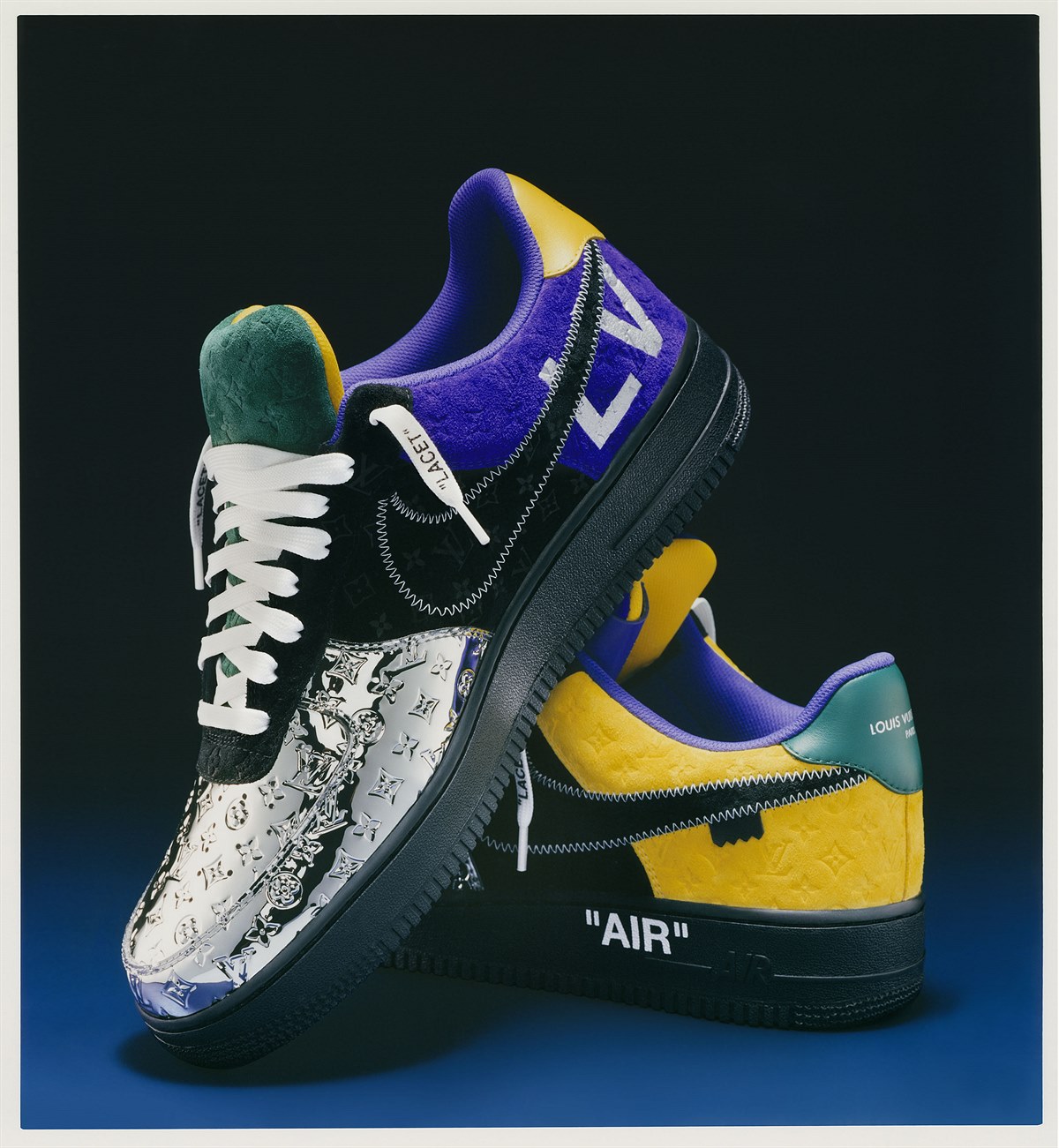 Louis Vuitton & Nike Air Force 1 by Virgil Abloh Brooklyn Exhibition_LIFESTYLE_silver & multi low-top (1)