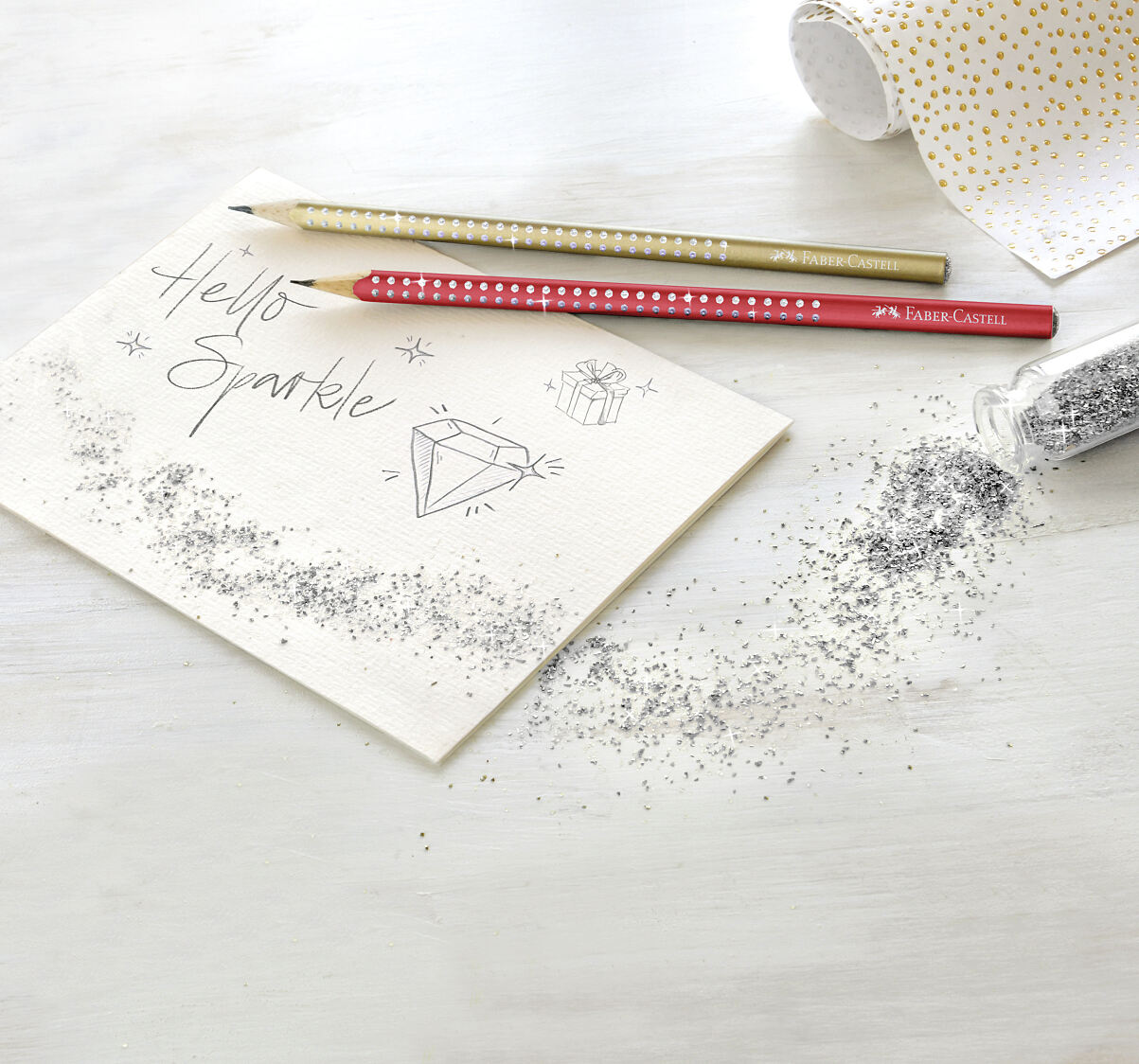 Faber-Castell_Sparkle Bleistifte fairy light gold, candy cane red_Sujet