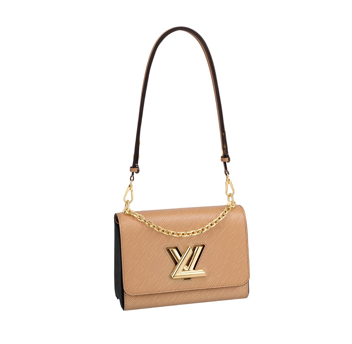 LV_Twist MM in camel and black epi grained leather