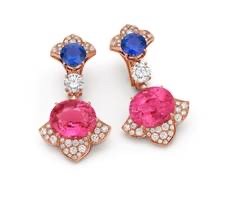 High Jewelry Earrings in Pink Gold & Diamonds With Spinel & Sapphire Elements 