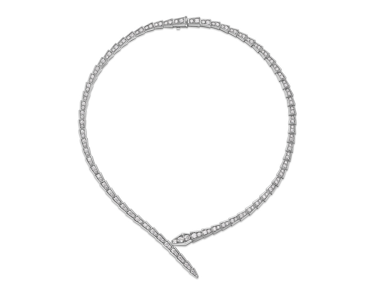Necklace Serpenti Viper in white gold, round mounted setting pave (5,26 cts)