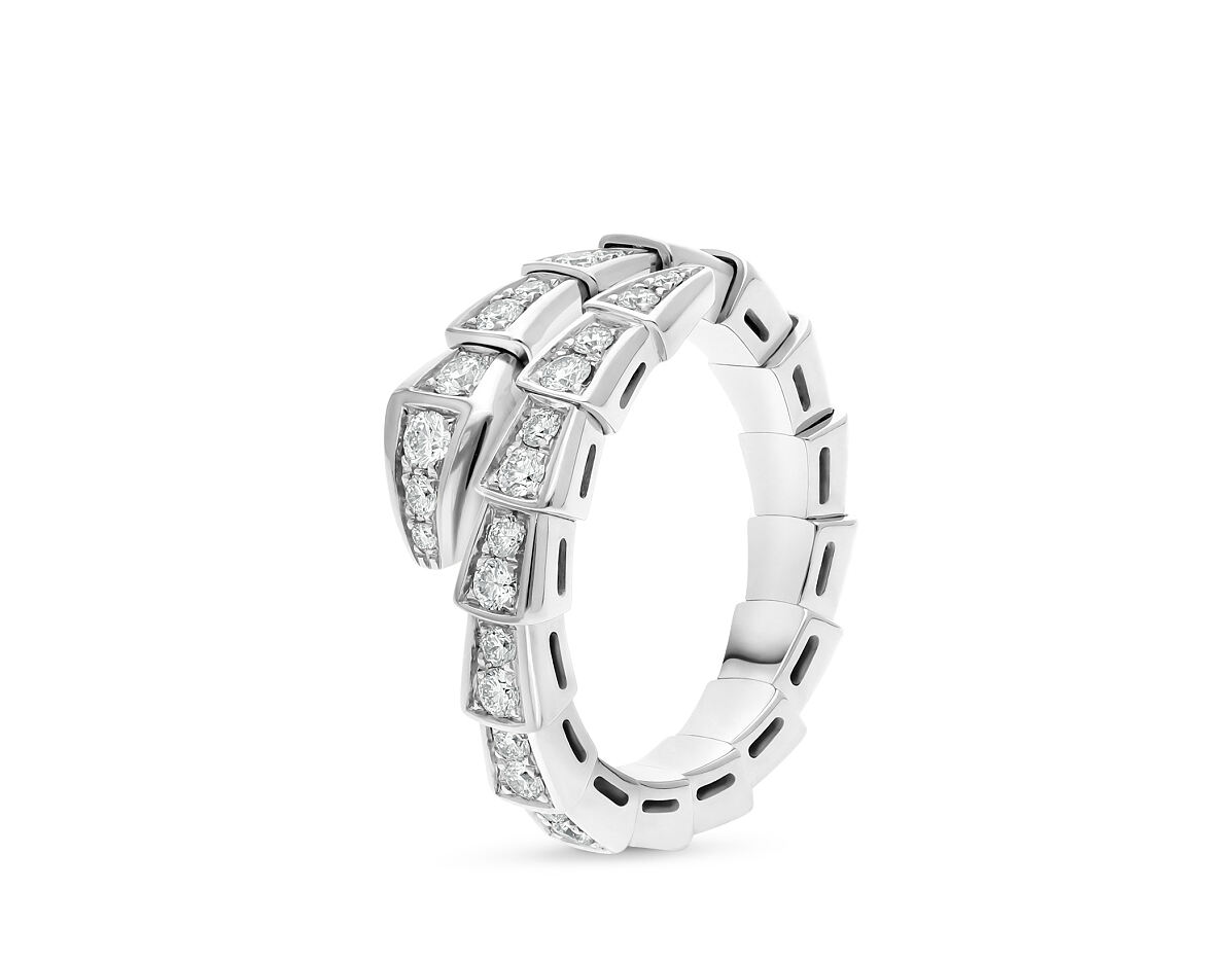 Ring Serpenti Viper in white gold, round mounted setting pave (0,59 cts)